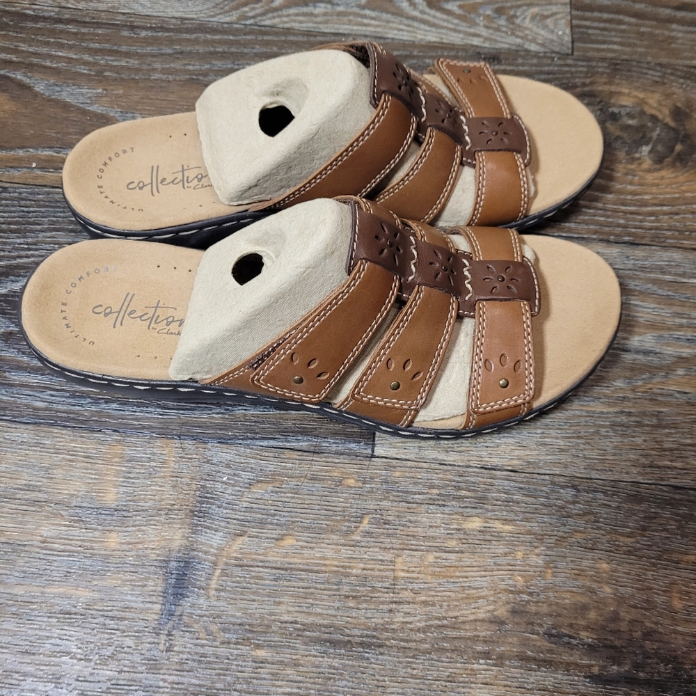 Clarks Ultimate Comfort Womens Size 7.5 Sandals Strappy Brown Leather - Picture 3 of 6